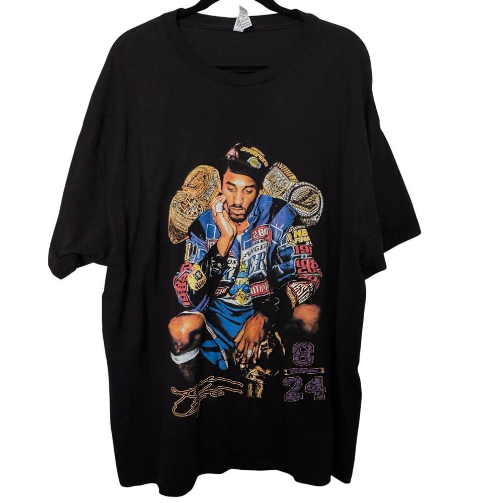Kobe Championship Rings Black Graphic T-Shirt 2X‎